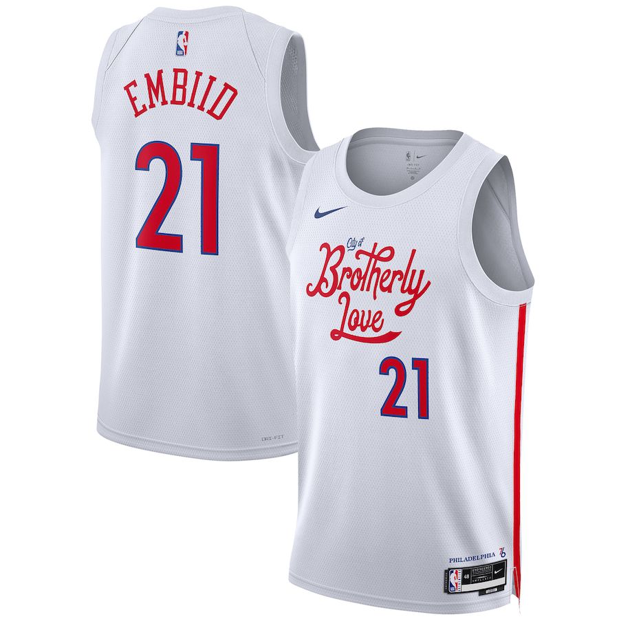 Men Philadelphia 76ers #21 Joel Embiid Nike White City Edition 2022-23 Swingman NBA Jersey